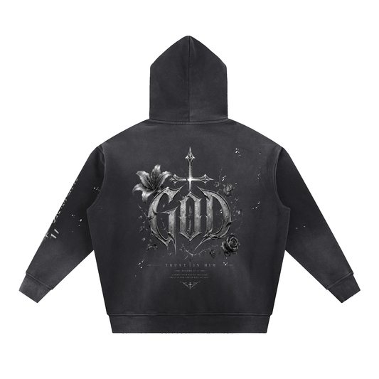 Vintage Washed Frayed Fleece Hoodie