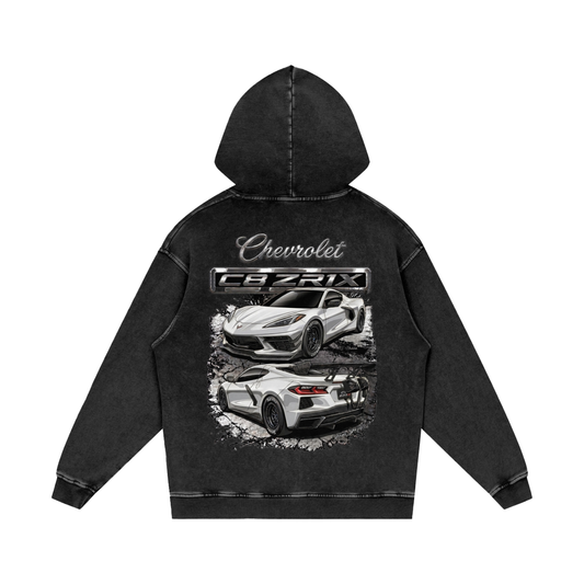 Corvette C8 ZR1X Snow Washed Loose Cotton Hoodie