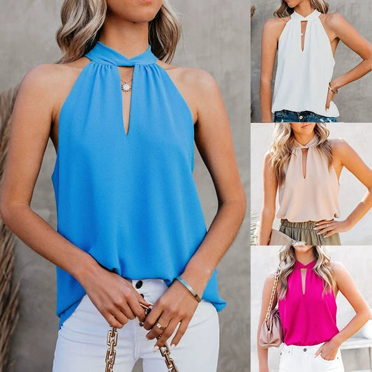 WOMEN'S New Halter Neck Lace up Chiffon Vest Sleeveless Top