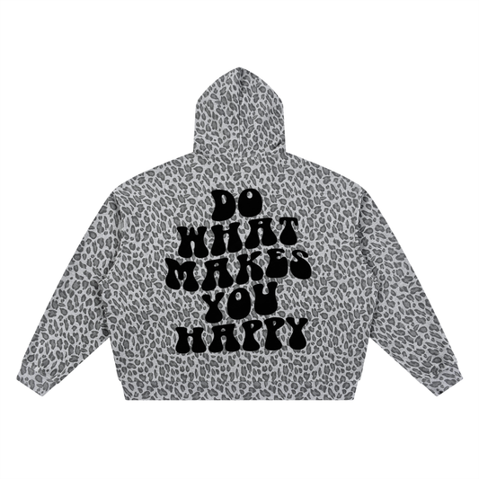 Unisex Leopard Print Waffle Full Zip Hoodie