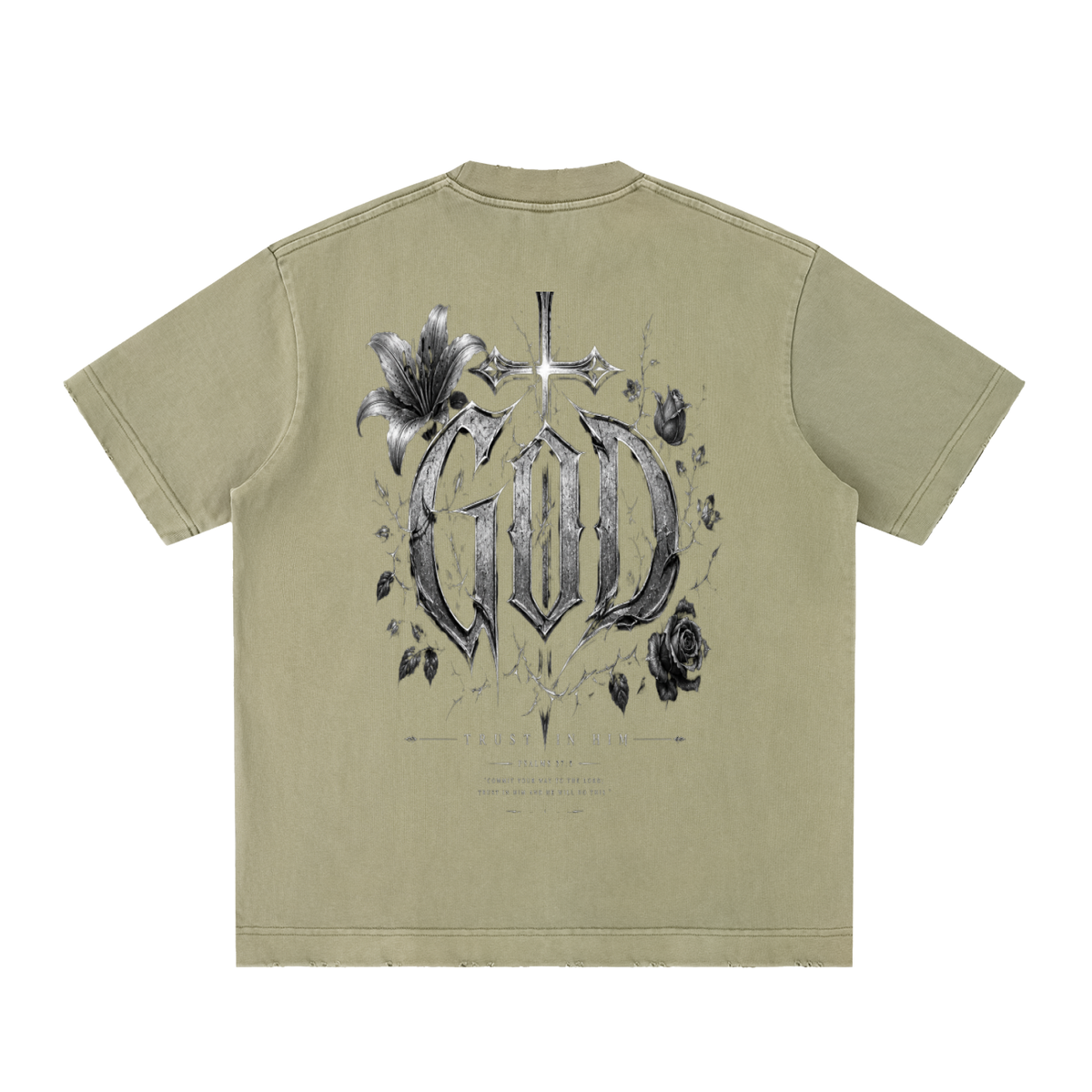 Heavyweight Vintage Washed Frayed T-Shirt God's Plan
