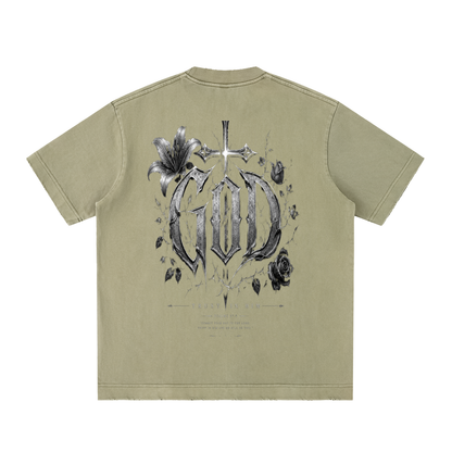 Heavyweight Vintage Washed Frayed T-Shirt God's Plan