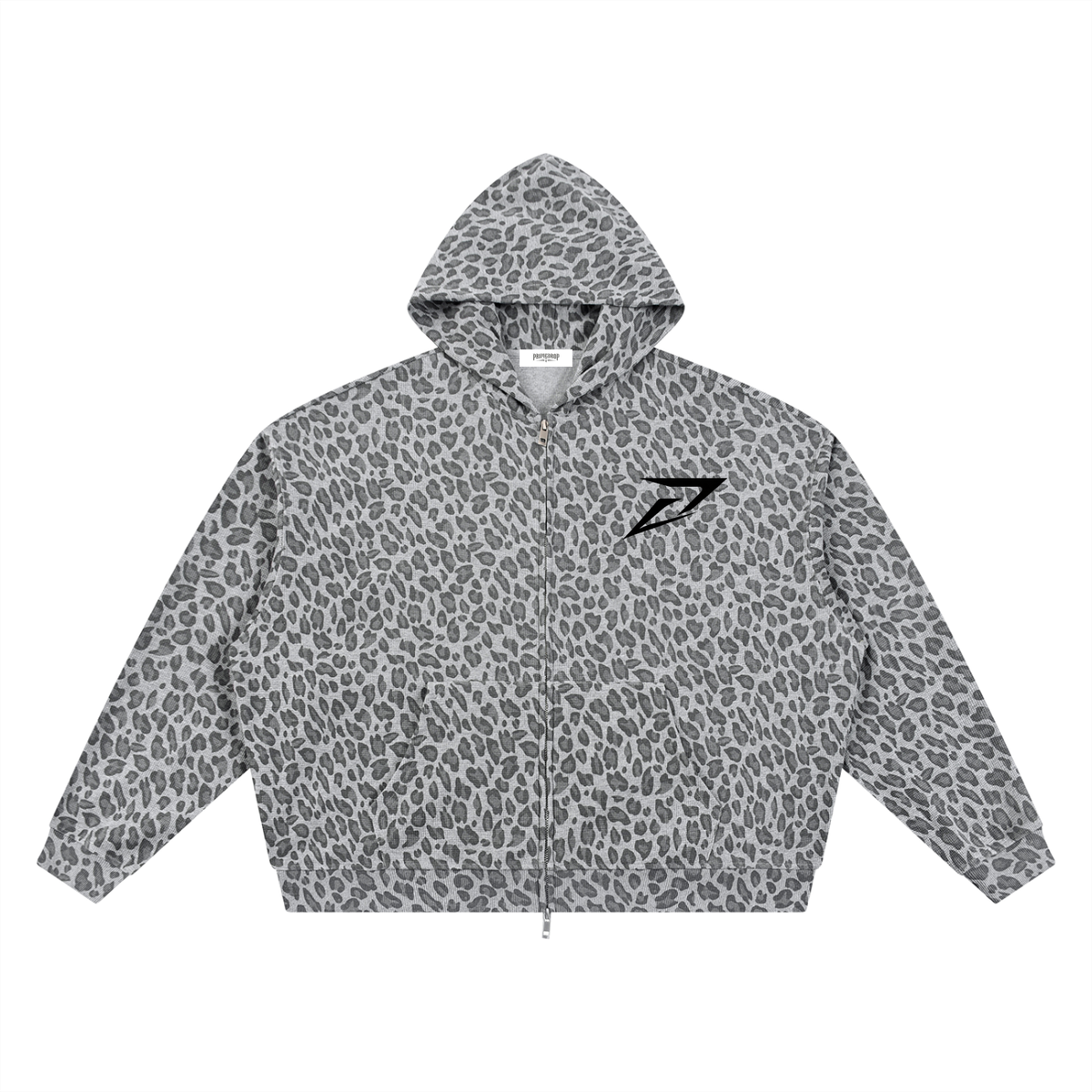 Unisex Leopard Print Waffle Full Zip Hoodie