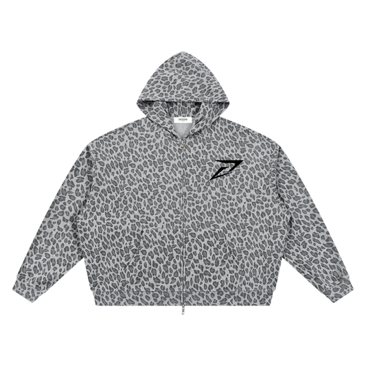 Unisex Leopard Print Waffle Full Zip Hoodie