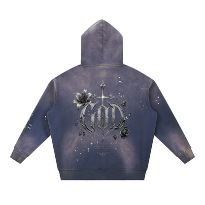 Vintage Washed Frayed Fleece Hoodie