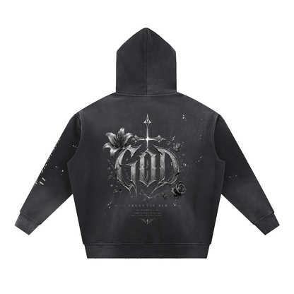 Vintage Washed Frayed Fleece Hoodie