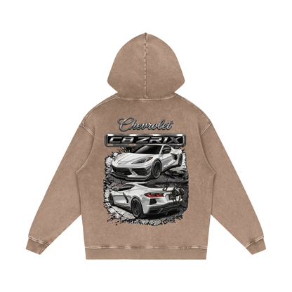 Corvette C8 ZR1X Snow Washed Loose Cotton Hoodie