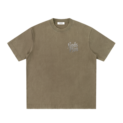 Heavyweight Vintage Washed Frayed T-Shirt God's Plan