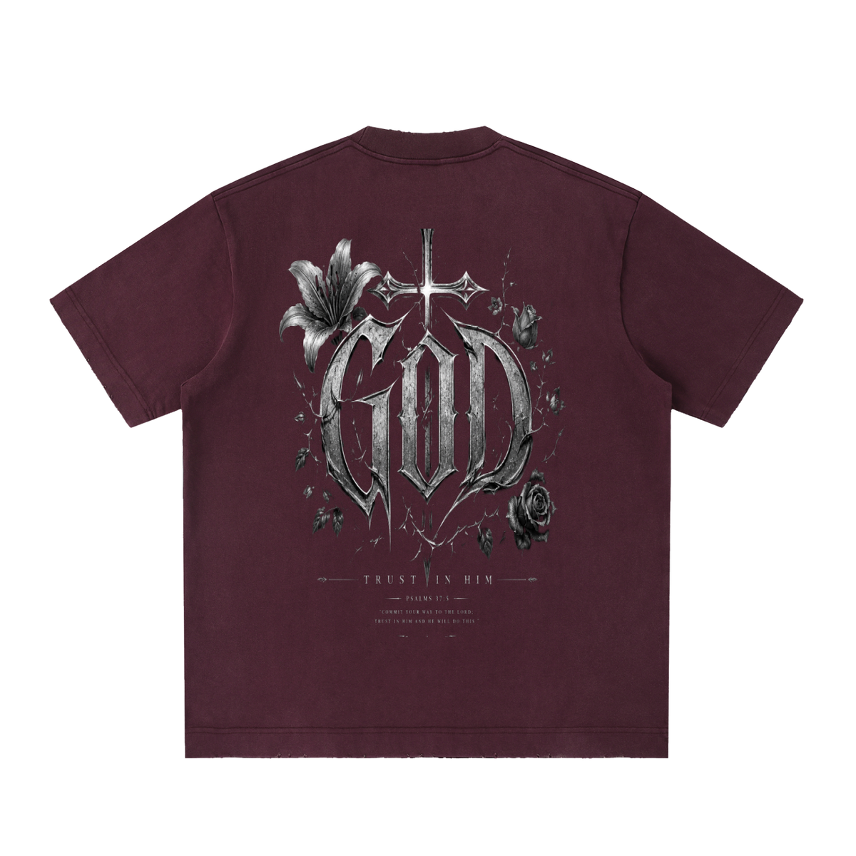 Heavyweight Vintage Washed Frayed T-Shirt God's Plan