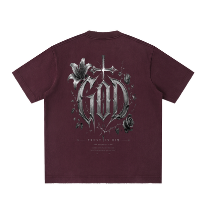 Heavyweight Vintage Washed Frayed T-Shirt God's Plan