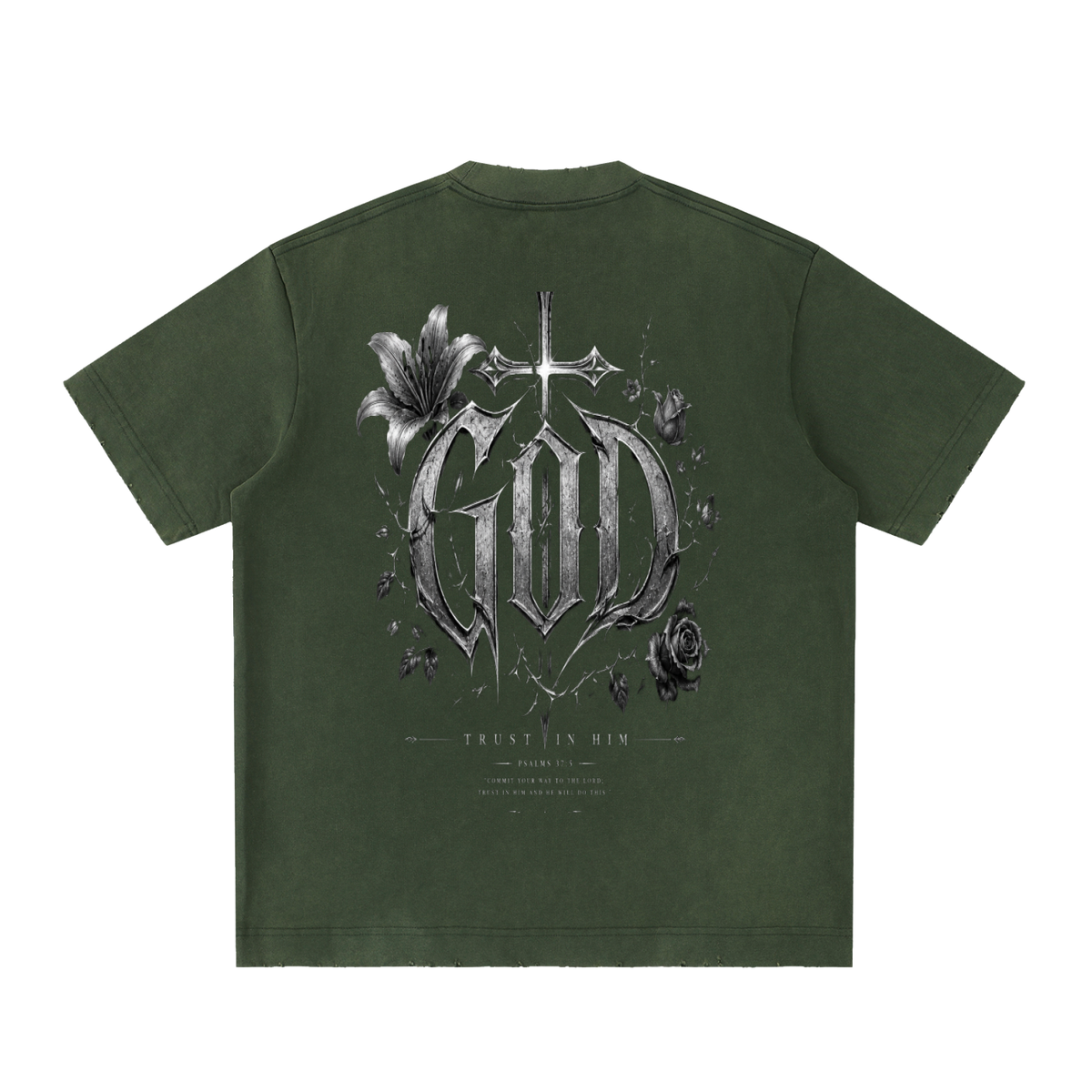 Heavyweight Vintage Washed Frayed T-Shirt God's Plan