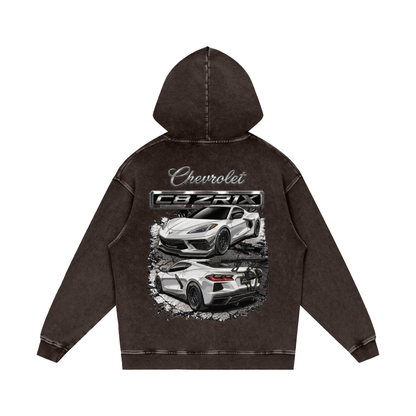 Corvette C8 ZR1X Snow Washed Loose Cotton Hoodie