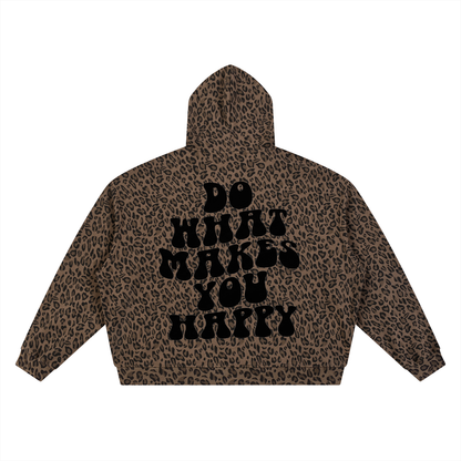 Unisex Leopard Print Waffle Full Zip Hoodie