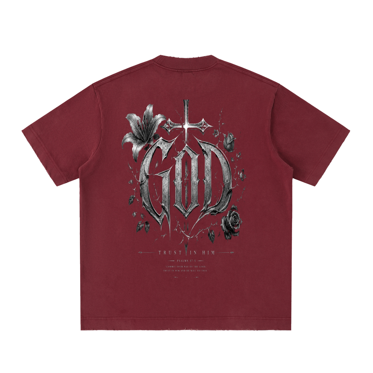 Heavyweight Vintage Washed Frayed T-Shirt God's Plan