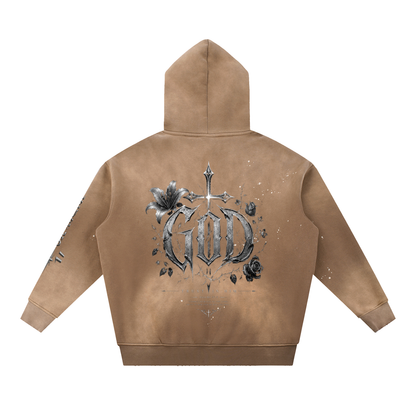 Vintage Washed Frayed Fleece Hoodie