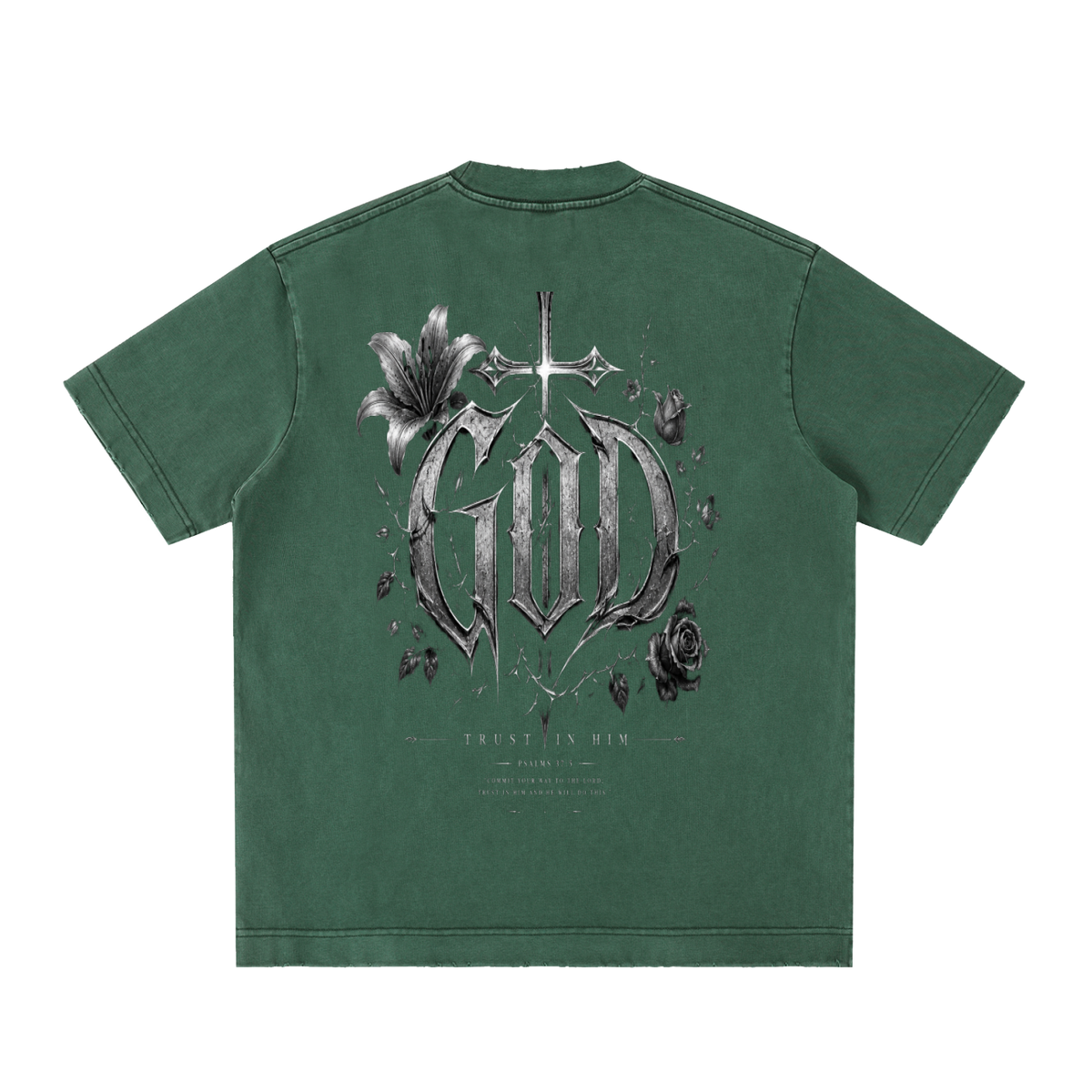 Heavyweight Vintage Washed Frayed T-Shirt God's Plan