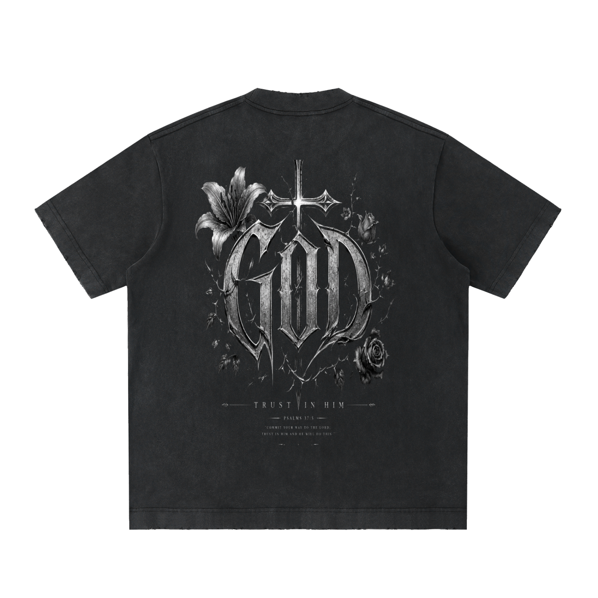 Heavyweight Vintage Washed Frayed T-Shirt God's Plan