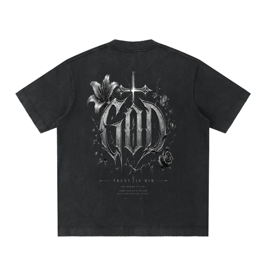 Heavyweight Vintage Washed Frayed T-Shirt God's Plan