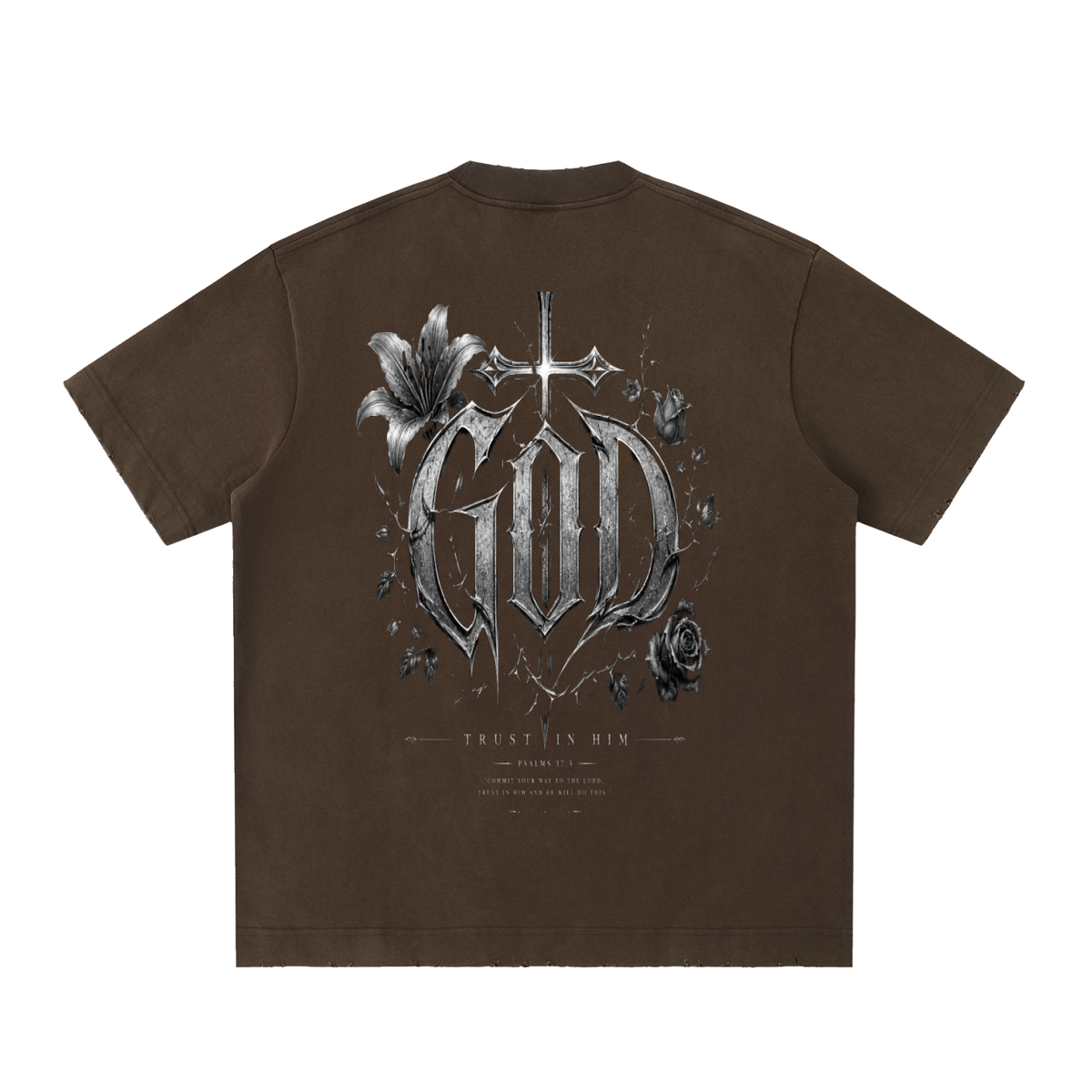Heavyweight Vintage Washed Frayed T-Shirt God's Plan