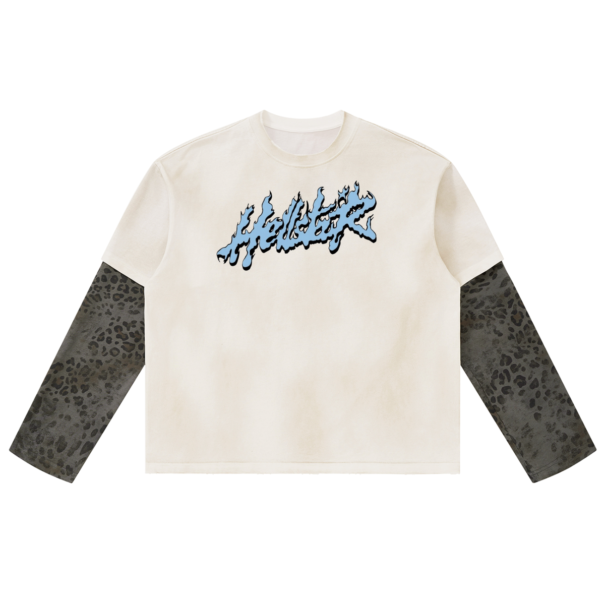 HellStar Unisex Vintage Wash Leopard Paneled Layer T-Shirt