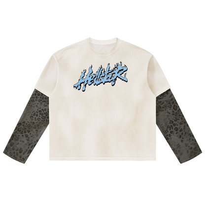HellStar Unisex Vintage Wash Leopard Paneled Layer T-Shirt