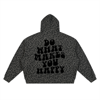 Unisex Leopard Print Waffle Full Zip Hoodie