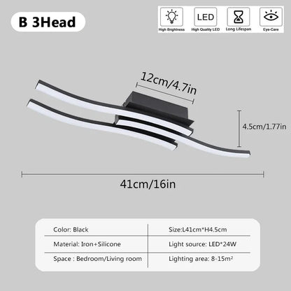 Modern LED Indoor Ceiling Light Long Wave Lamp Home Decoration