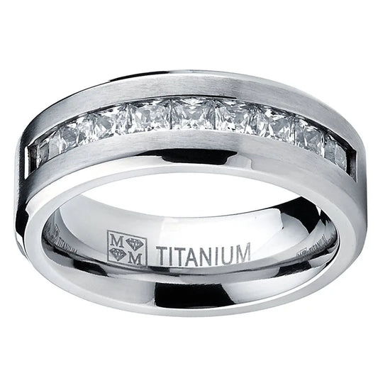 Silver Plated Stainless Steel Rings for Men Square Cubic Zircon