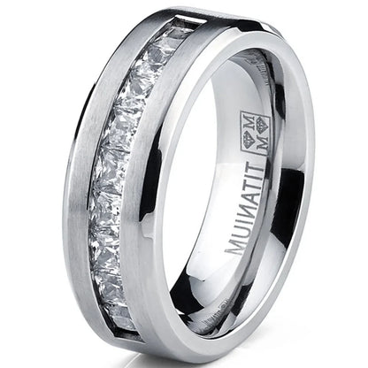 Silver Plated Stainless Steel Rings for Men Square Cubic Zircon