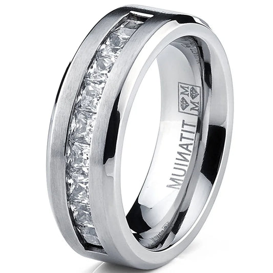Silver Plated Stainless Steel Rings for Men Square Cubic Zircon