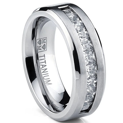 Silver Plated Stainless Steel Rings for Men Square Cubic Zircon