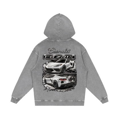 Corvette C8 ZR1X Snow Washed Loose Cotton Hoodie
