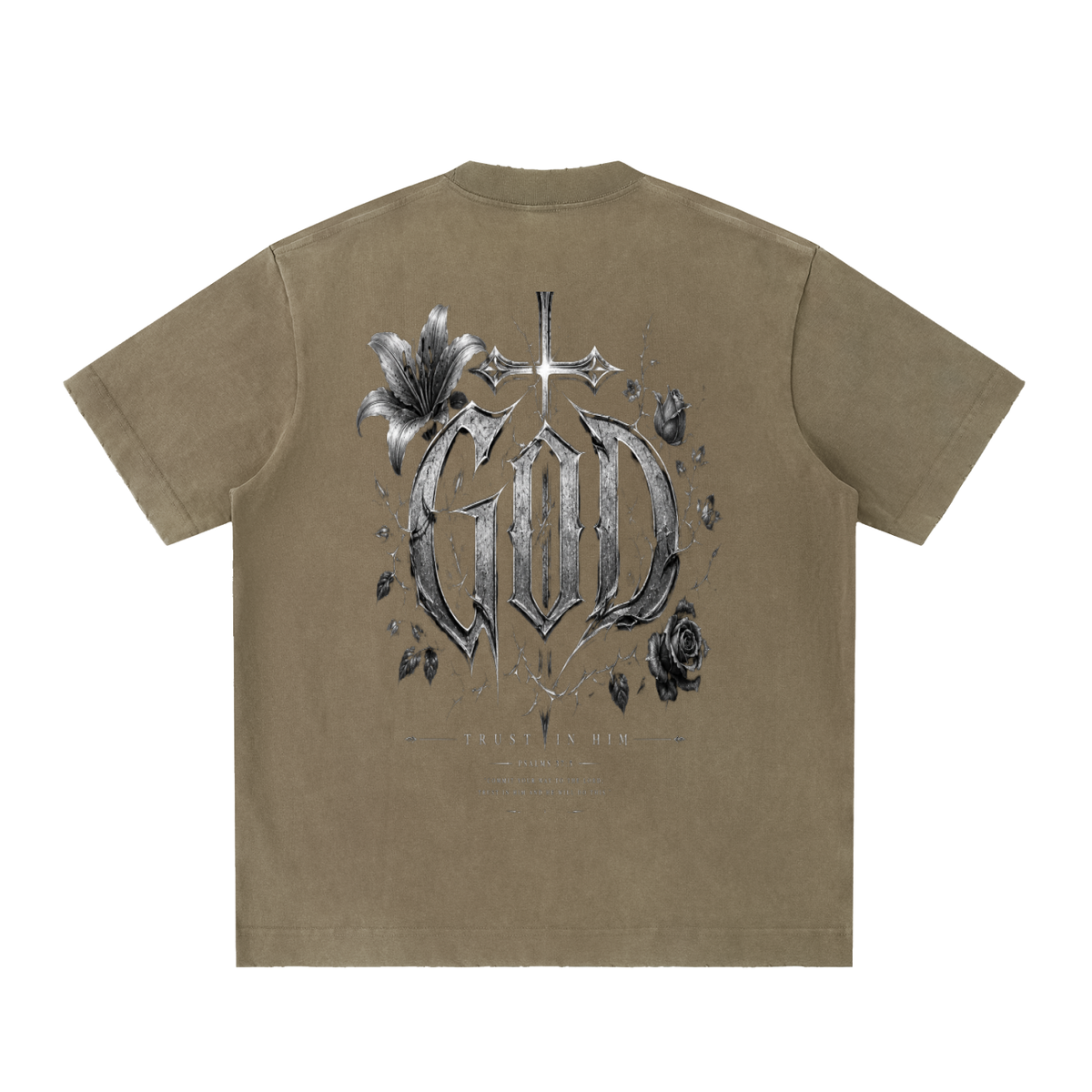 Heavyweight Vintage Washed Frayed T-Shirt God's Plan