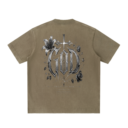 Heavyweight Vintage Washed Frayed T-Shirt God's Plan