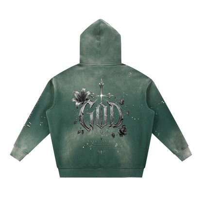Vintage Washed Frayed Fleece Hoodie
