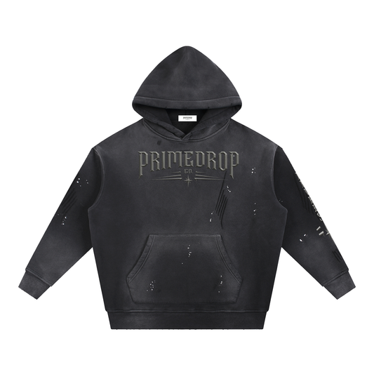 Vintage Washed Frayed Fleece Hoodie