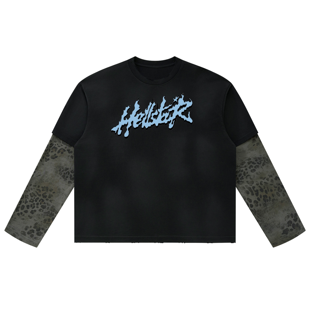 HellStar Unisex Vintage Wash Leopard Paneled Layer T-Shirt