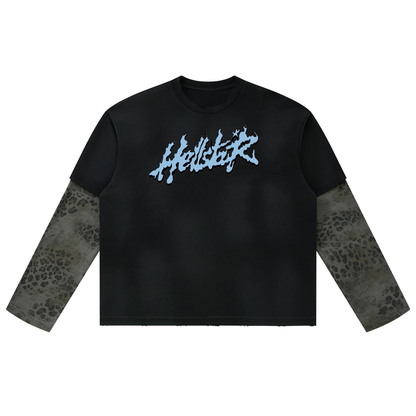 HellStar Unisex Vintage Wash Leopard Paneled Layer T-Shirt