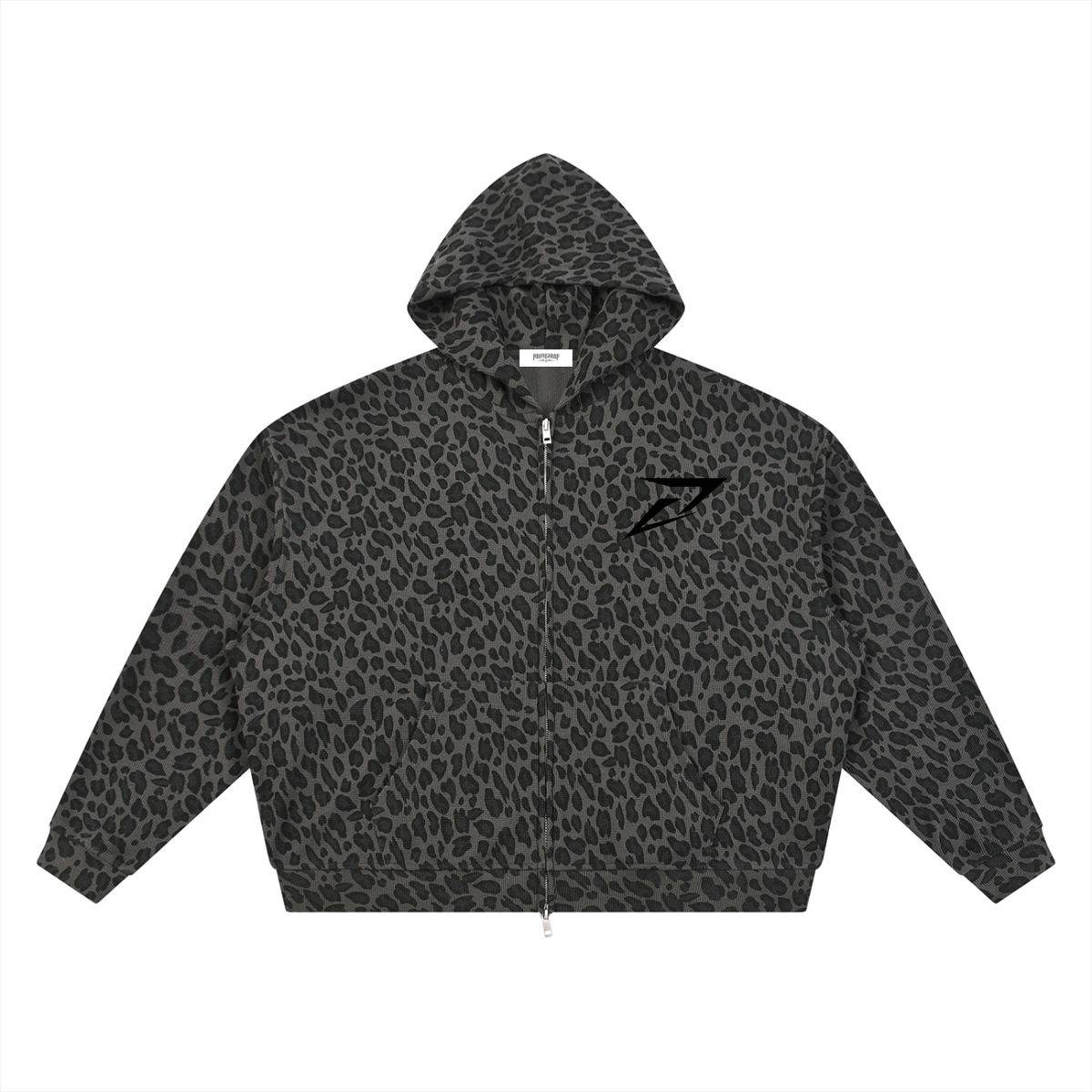 Unisex Leopard Print Waffle Full Zip Hoodie