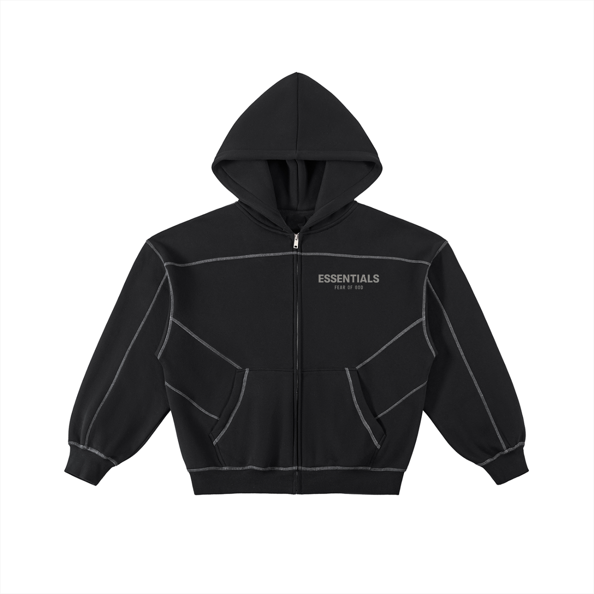 Essentials Fear of God Contrast-Stitched Boxy Fleece Zip Hoodie