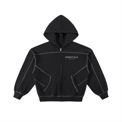 Essentials Fear of God Contrast-Stitched Boxy Fleece Zip Hoodie