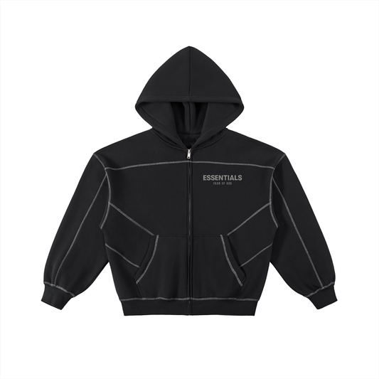 Essentials Fear of God Contrast-Stitched Boxy Fleece Zip Hoodie