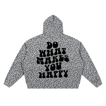 Unisex Leopard Print Waffle Full Zip Hoodie