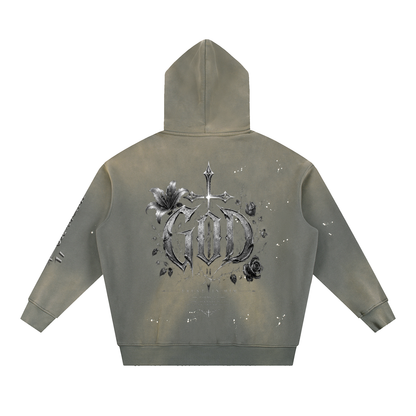 Vintage Washed Frayed Fleece Hoodie