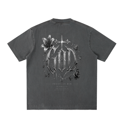 Heavyweight Vintage Washed Frayed T-Shirt God's Plan