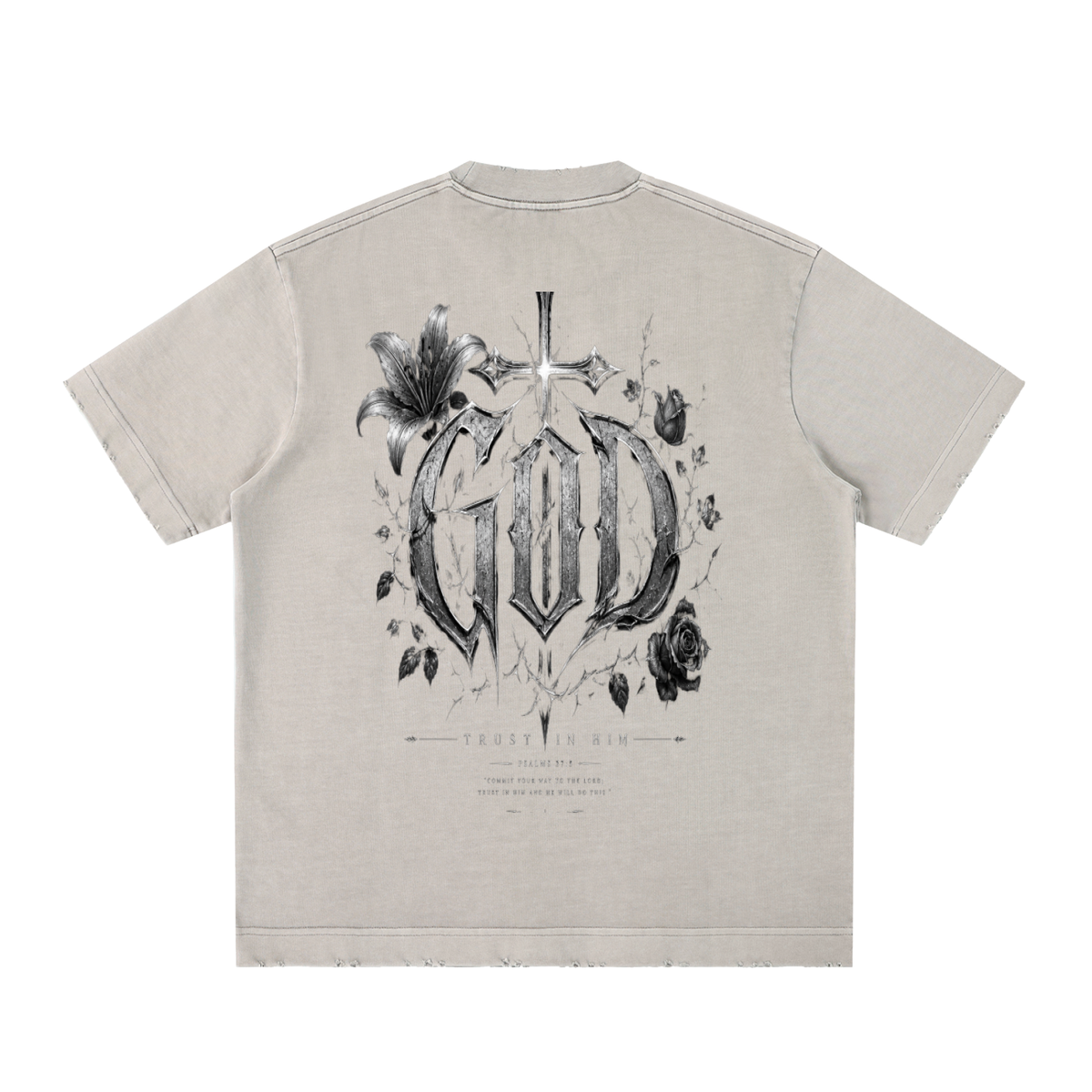 Heavyweight Vintage Washed Frayed T-Shirt God's Plan